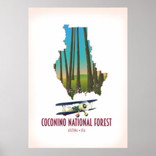 Poster Floresta Nacional de Coconino Arizona EUA mapa