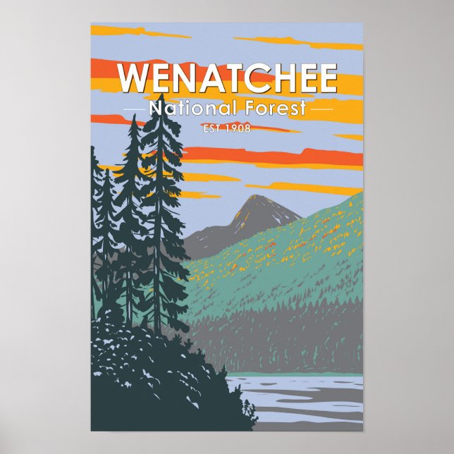 Poster Floresta Nacional de Okanogan Wenatchee Washington (Frente)
