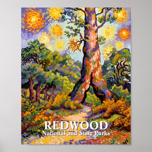 Poster Floresta Nacional Redwood Estilo Van Gogh Personal (Frente)