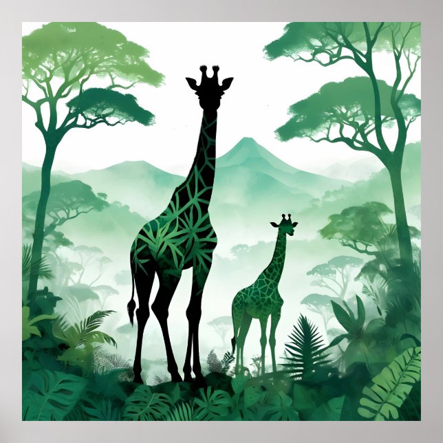 Poster Floresta Natural de Giraffe (Frente)