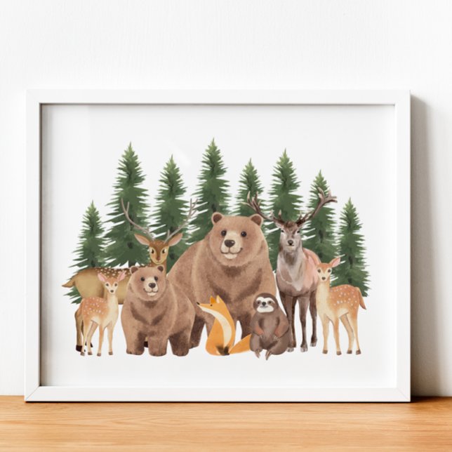 Poster Floresta Natureza Selvagem Enfermeiro (Woodland Nature Wild Animals Nursery Decor)