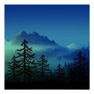 PÓSTER FLORESTA NOTURNA CALMA DA MONTAÑA