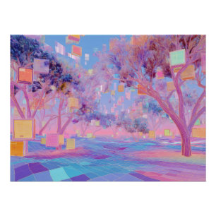 Póster Floresta Pastel Glitch em Desabrochar de Paisagem