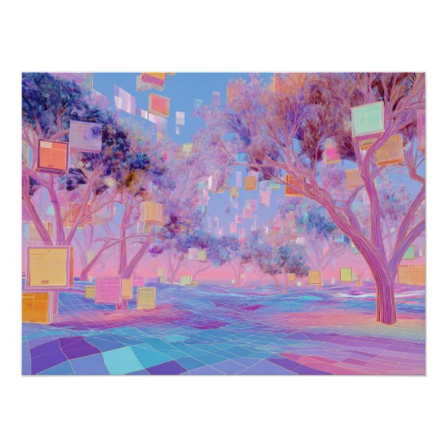 Póster Floresta Pastel Glitch em Desabrochar de Paisagem  (Frente)