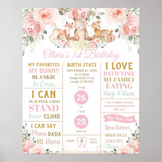 Poster Floresta Primeiro Aniversário Estatísticas de Nasc (Frente)