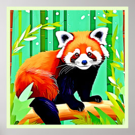 Poster Floresta Red Panda Bamboo