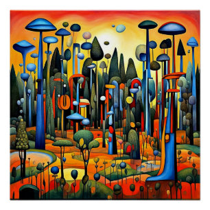 Póster Floresta Surrealista ao Pôr do Sol
