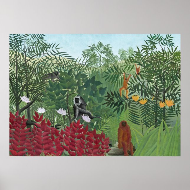 Póster Floresta Tropical com Macacos, 1910 (óleo na canva (Frente)