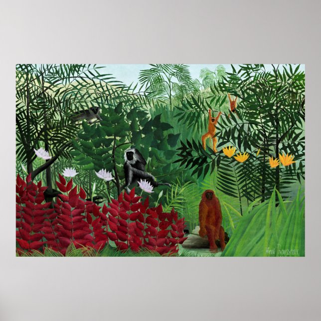 Poster Floresta Tropical com macacos por Henri Rousseau. (Frente)