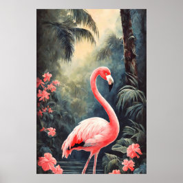 Poster Floresta Tropical Rosa Flamingo Vintage