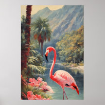 Floresta tropical Vida Selvagem Rosa Flamingo Vint