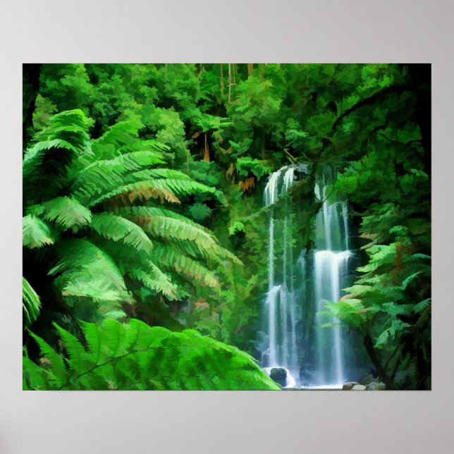 Poster Floresta Tropical & Waterfall (Frente)
