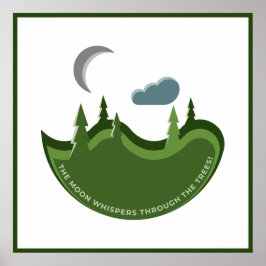 Poster Floresta Verde Na Ilustração Do Luar
