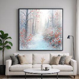 Poster Floresta Vermelha e Nevada - Arte em Estilo Impres