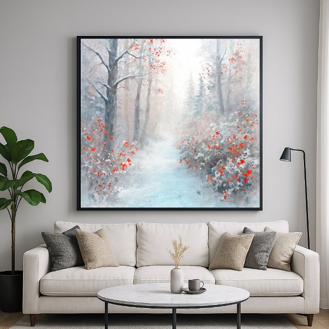 Poster Floresta Vermelha e Nevada - Arte em Estilo Impres (Criador carregado)