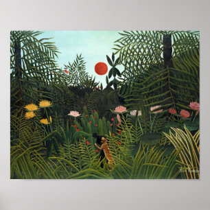 Poster Floresta Virgem de Henri Rousseau com Pôr do Sol