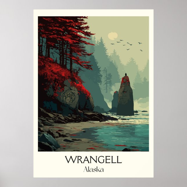 Poster Florestas Costeiras Rochosas de Wrangell no Alasca (Frente)