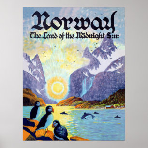 Poster Florestas da Noruega, terra do sol da meia-noite