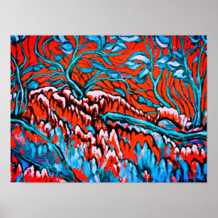 Poster Florestas Mágicas Coloridas Vermelhas e Azuis