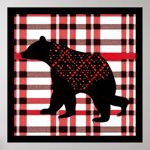 Poster Florestas Negras Russas Silhout Urso Negro Na Xadr