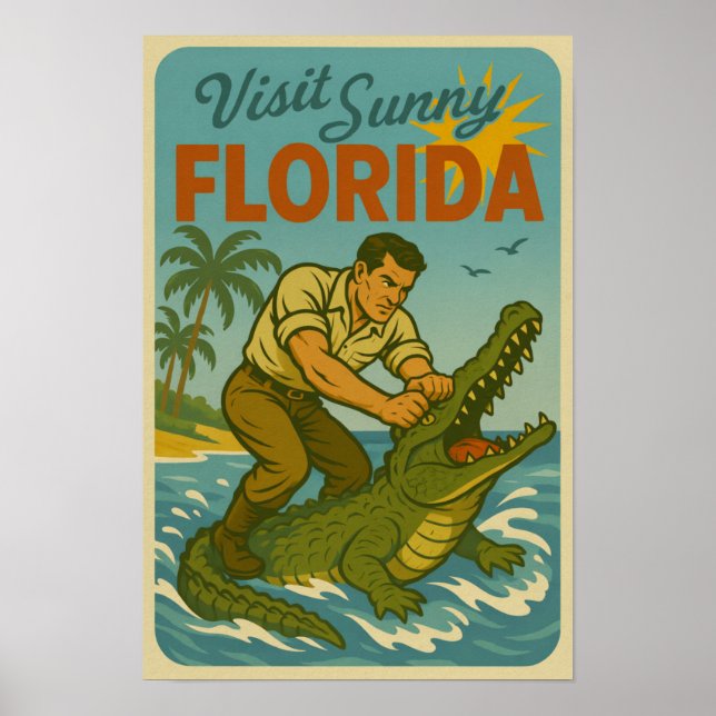 Poster Florida Alligator Wrestling | Funny Retro Coastal (Frente)