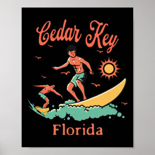 Poster Florida Cedar Key Fl Surfista Surfando Passarela d
