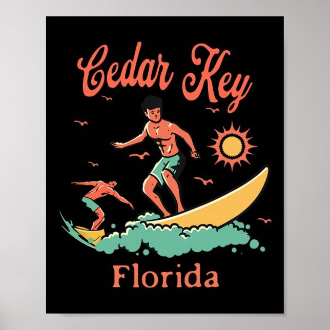 Poster Florida Cedar Key Fl Surfista Surfando Passarela d (Frente)