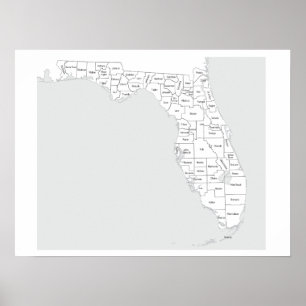 Poster Florida counties map with outlines and names