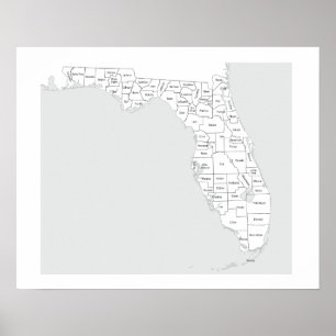 Poster Florida counties map with outlines and names