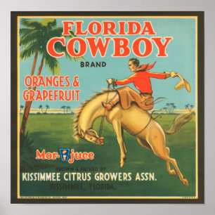 Póster Flórida Cowboy Kissimmee Citrus Producers Vintage
