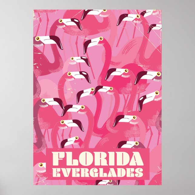 Poster Florida Everglades Flamingo viagens vintage (Frente)