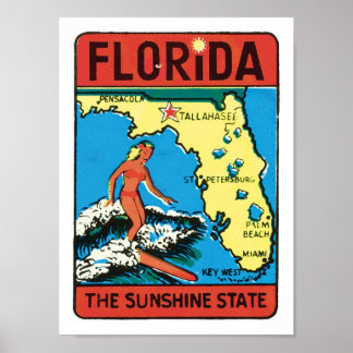 Poster Flórida FL USA O Surfista De Vintagem Do Estado Do