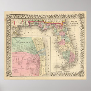 Póster Florida, Mobile Map by Mitchell