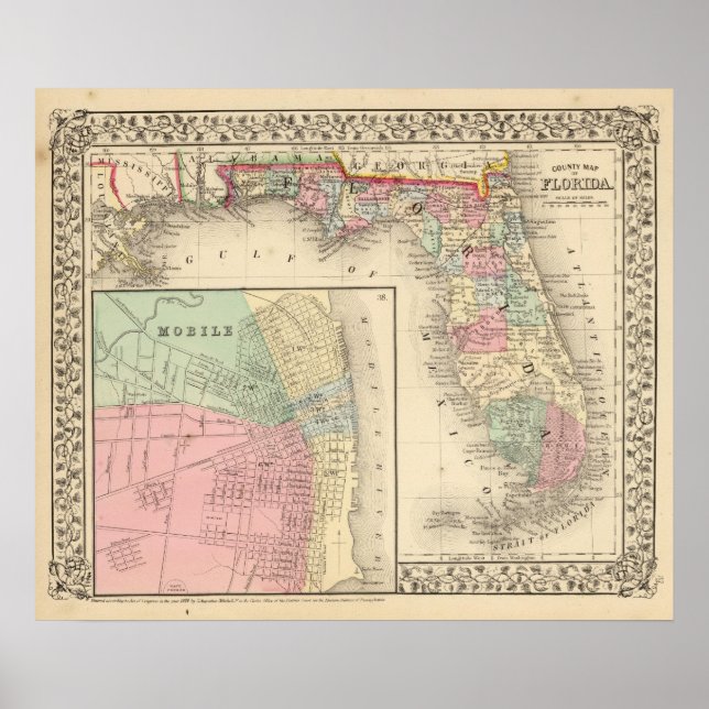 Póster Florida, Mobile Map by Mitchell (Frente)