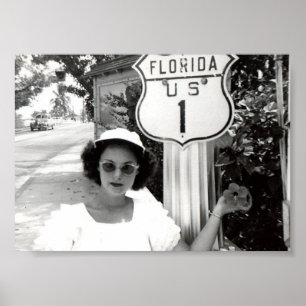 Poster Flórida, Rota 1, Sinal de Estrada, Mulher, Vintage