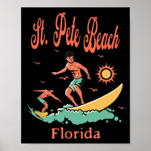 Poster Flórida St. Pete Beach Fl Surfista Surfando Pesca