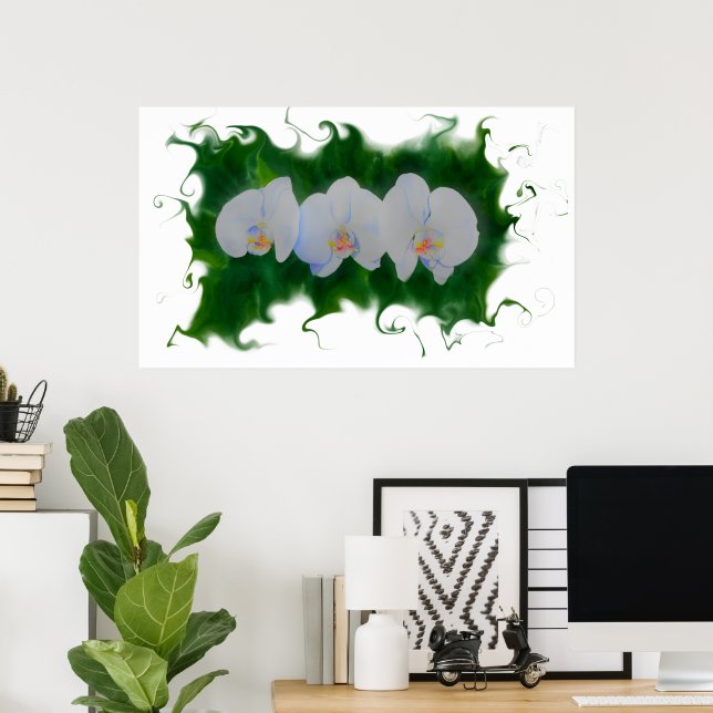 Poster Flórida tropical de pintura da Orquídea Branca Ele (Escritório em casa)