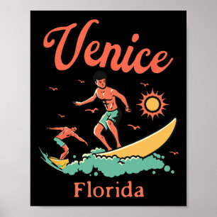 Poster Florida Veneza Fl Surfista Surfando Praia Pesca To