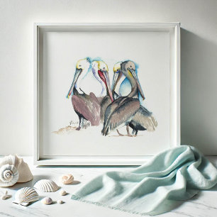 Poster Flórida Watercolor Pelican Art
