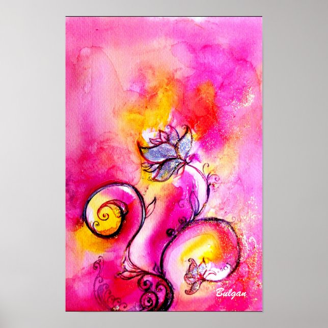 Póster FLORRES CAPRICHOSAS rosa amarelo azul (Frente)