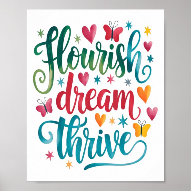 Poster Flourish Dream Thrive Motivational  (Frente)