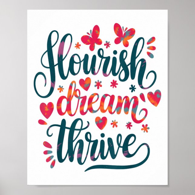 Poster Flourish Dream Thrive Motivational  (Frente)