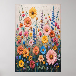 Poster Flower 3D Texture Painting on Canvas Colorful Wild