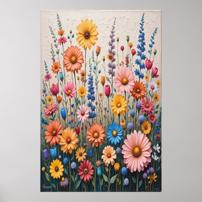 Poster Flower 3D Texture Painting on Canvas Colorful Wild (Frente)