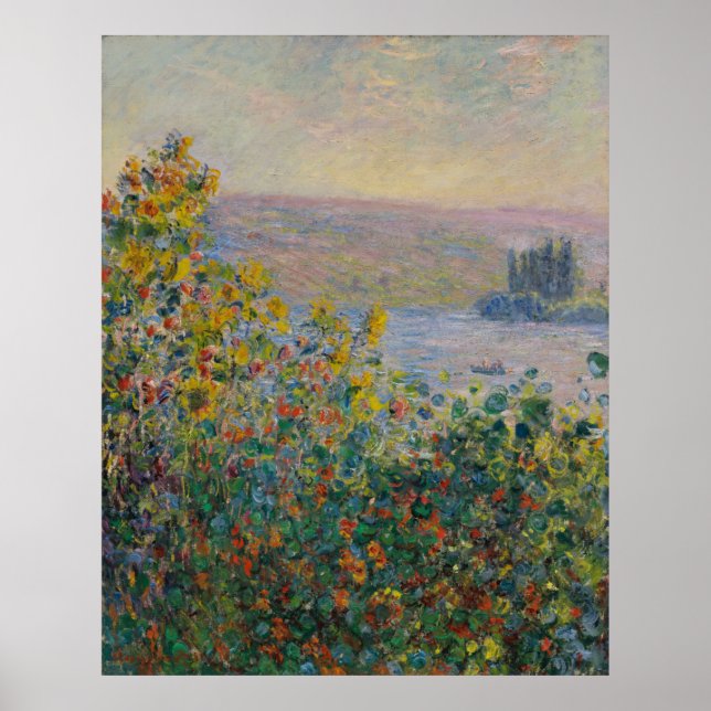 Poster Flower Beds at Vetheuil por Claude Monet (Frente)