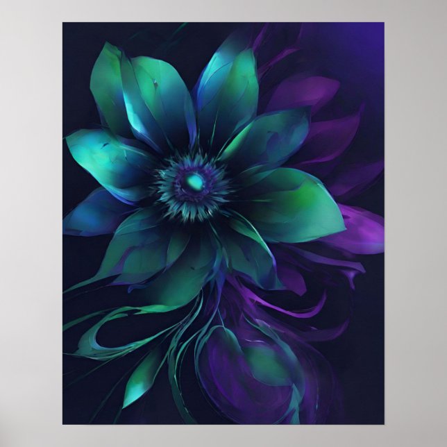 POSTER FLOWER DARK TEAL ART (Frente)