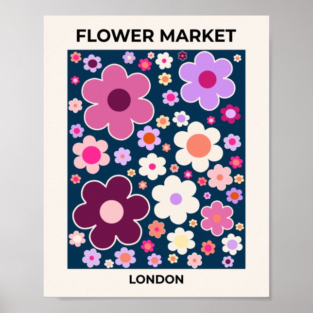 Poster Flower Market London Vinatge Abstrato Flowers (Frente)