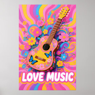 Poster Flower Power Guitar Pop Art