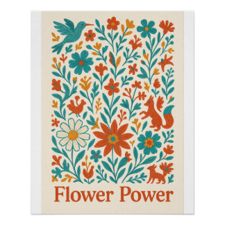 Póster Flower Power Otomi Folk Art