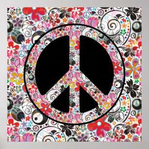 Poster FLOWER POWER PEACE Sinal I + seu fundo